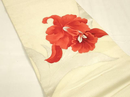 平和屋着物＊夏物 九寸名古屋帯 草花文 銀糸 正絹 逸品 DABA0145cm