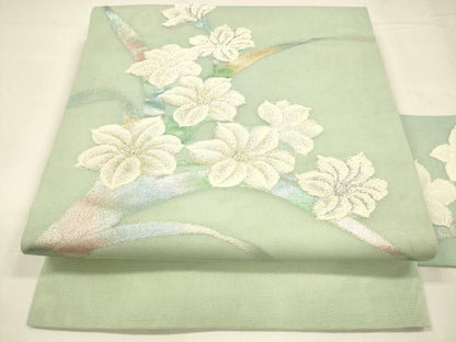 平和屋着物＊夏物 九寸名古屋帯 草花文 金銀糸 正絹 逸品 DABA0146cm