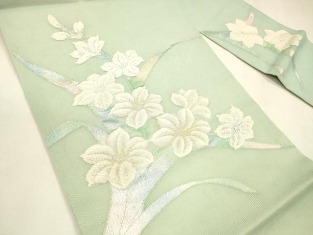平和屋着物＊夏物 九寸名古屋帯 草花文 金銀糸 正絹 逸品 DABA0146cm