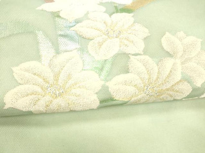 平和屋着物＊夏物 九寸名古屋帯 草花文 金銀糸 正絹 逸品 DABA0146cm