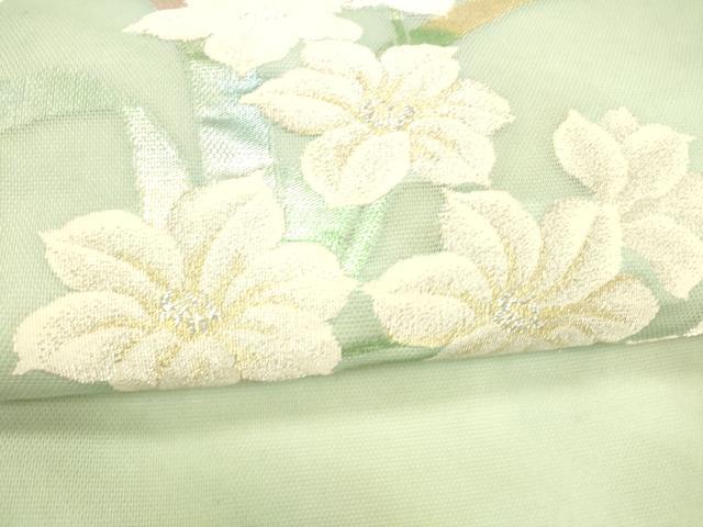 平和屋着物＊夏物 九寸名古屋帯 草花文 金銀糸 正絹 逸品 DABA0146cm