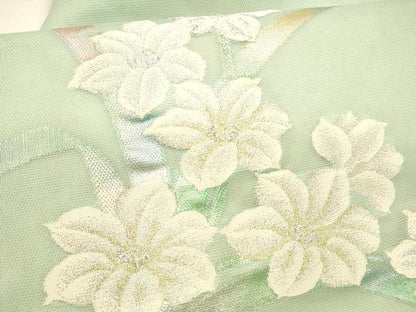 平和屋着物＊夏物 九寸名古屋帯 草花文 金銀糸 正絹 逸品 DABA0146cm