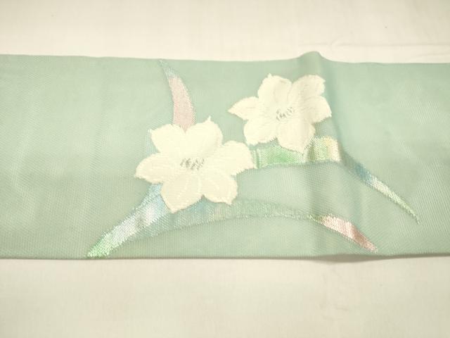 平和屋着物＊夏物 九寸名古屋帯 草花文 金銀糸 正絹 逸品 DABA0146cm