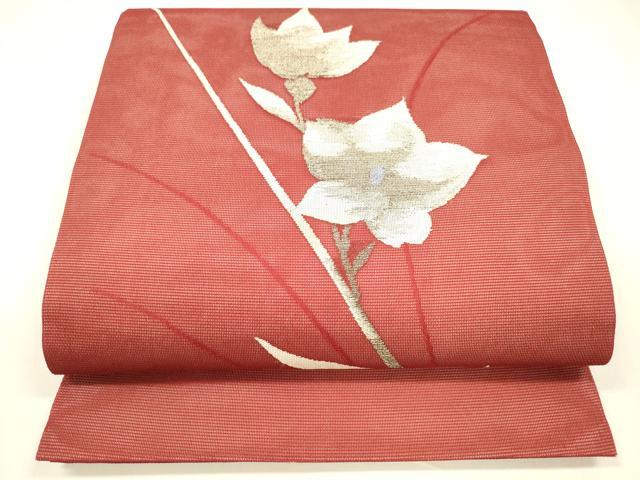 平和屋着物＊夏物 九寸開き名古屋帯 枝花文 銀糸 正絹 逸品 DABA0147cm
