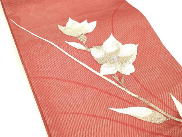 平和屋着物＊夏物 九寸開き名古屋帯 枝花文 銀糸 正絹 逸品 DABA0147cm