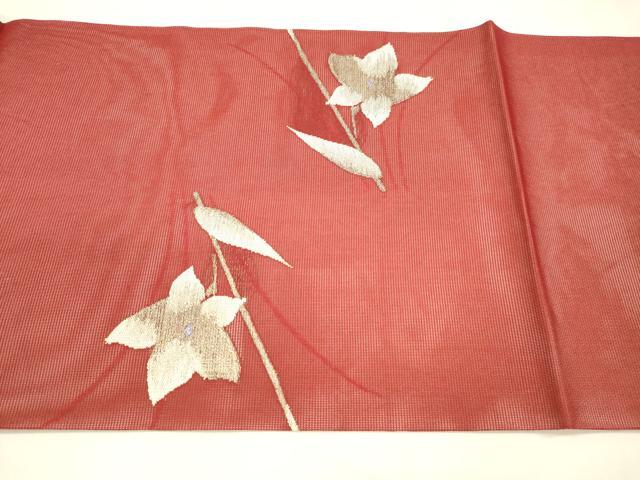 平和屋着物＊夏物 九寸開き名古屋帯 枝花文 銀糸 正絹 逸品 DABA0147cm