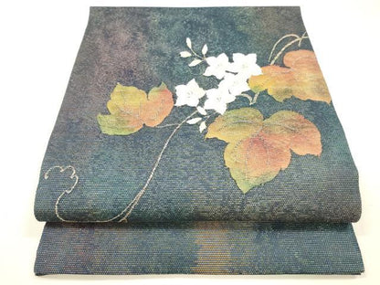 平和屋着物＊夏物 九寸開き名古屋帯 唐織 蔦の葉鼻紋 銀糸 正絹 逸品 DABA0151cm