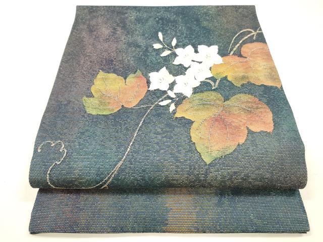 平和屋着物＊夏物 九寸開き名古屋帯 唐織 蔦の葉鼻紋 銀糸 正絹 逸品 DABA0151cm