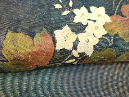 平和屋着物＊夏物 九寸開き名古屋帯 唐織 蔦の葉鼻紋 銀糸 正絹 逸品 DABA0151cm