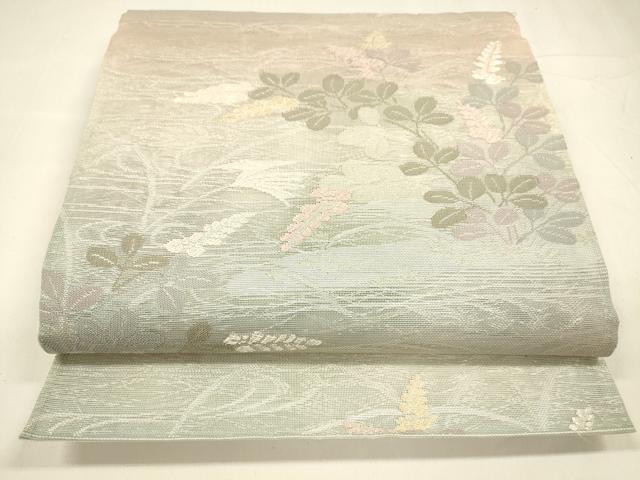 平和屋着物＊夏物 六通柄袋帯 唐織 流水草葉文 銀糸 正絹 逸品 DABA0154cm