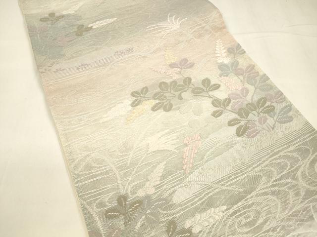 平和屋着物＊夏物 六通柄袋帯 唐織 流水草葉文 銀糸 正絹 逸品 DABA0154cm