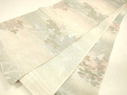 平和屋着物＊夏物 六通柄袋帯 唐織 流水草葉文 銀糸 正絹 逸品 DABA0154cm