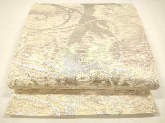 平和屋着物＊夏物 六通柄袋帯 流水枝花文 銀糸 正絹 逸品 DABA0155cm