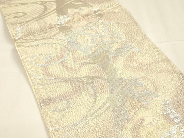 平和屋着物＊夏物 六通柄袋帯 流水枝花文 銀糸 正絹 逸品 DABA0155cm