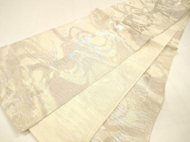 平和屋着物＊夏物　六通柄袋帯　玉すだれ　枝葉文　銀糸　正絹　逸品　DABD6723cm 平和屋着物＊夏物 六通柄袋帯 玉すだれ 枝葉文 銀糸 正絹 逸品