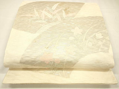 平和屋着物＊夏物 六通柄袋帯 地紙草花文 金銀糸 正絹 逸品 DABA0156cm