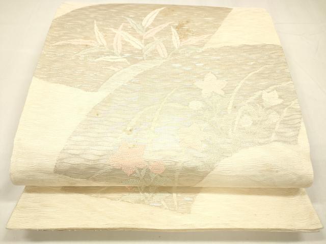 平和屋着物＊夏物 六通柄袋帯 地紙草花文 金銀糸 正絹 逸品 DABA0156cm
