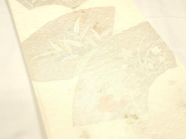 平和屋着物＊夏物 六通柄袋帯 地紙草花文 金銀糸 正絹 逸品 DABA0156cm