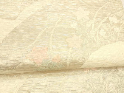 平和屋着物＊夏物 六通柄袋帯 地紙草花文 金銀糸 正絹 逸品 DABA0156cm