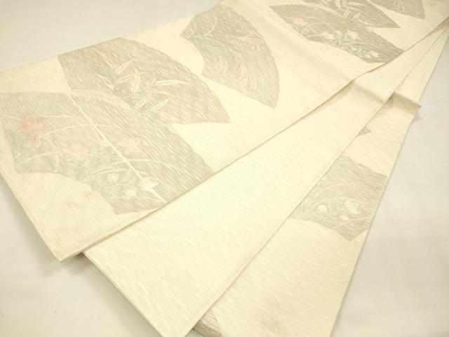 平和屋着物＊夏物 六通柄袋帯 地紙草花文 金銀糸 正絹 逸品 DABA0156cm