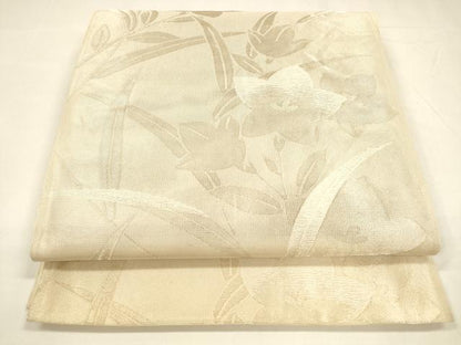 平和屋着物＊夏物 六通柄袋帯 草花文 金糸 正絹 逸品 DABA0157cm