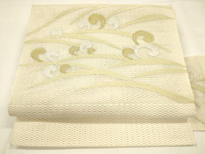 平和屋着物＊夏物 八寸名古屋帯 草葉文 金銀糸 正絹 逸品 DABA0159cm