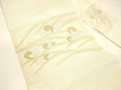 平和屋着物＊夏物 八寸名古屋帯 草葉文 金銀糸 正絹 逸品 DABA0159cm