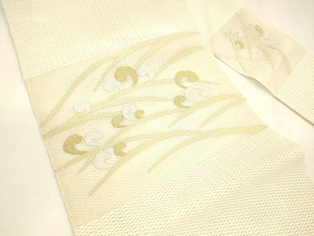 平和屋着物＊夏物 八寸名古屋帯 草葉文 金銀糸 正絹 逸品 DABA0159cm