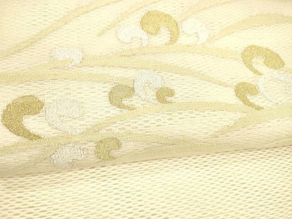 平和屋着物＊夏物 八寸名古屋帯 草葉文 金銀糸 正絹 逸品 DABA0159cm