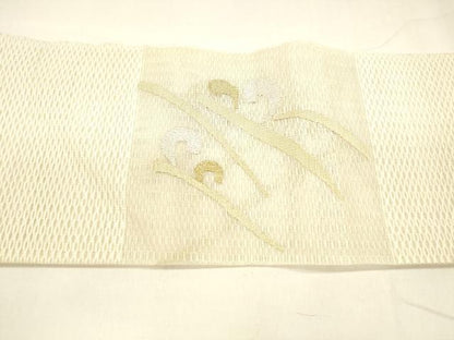 平和屋着物＊夏物 八寸名古屋帯 草葉文 金銀糸 正絹 逸品 DABA0159cm