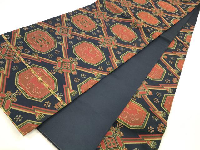 平和屋着物●六通柄　本袋帯　名物裂類綿文　正絹　逸品　DABA0175cm