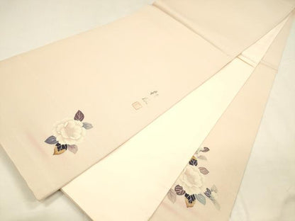 平和屋着物●太鼓柄袋帯　作家物　枝花文　銀通し地　正絹　逸品　DABA0178cm