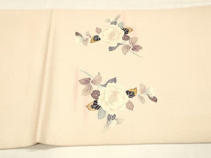 平和屋着物●太鼓柄袋帯　作家物　枝花文　銀通し地　正絹　逸品　DABA0178cm