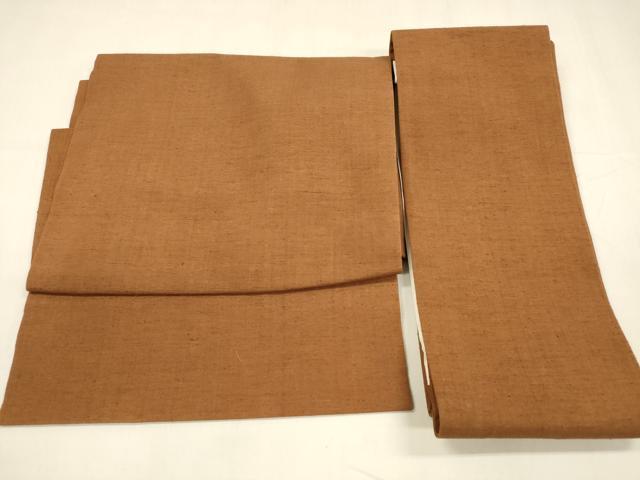 平和屋着物●つけ帯 紬地 唐茶色 正絹 逸品 DABA0183cm
