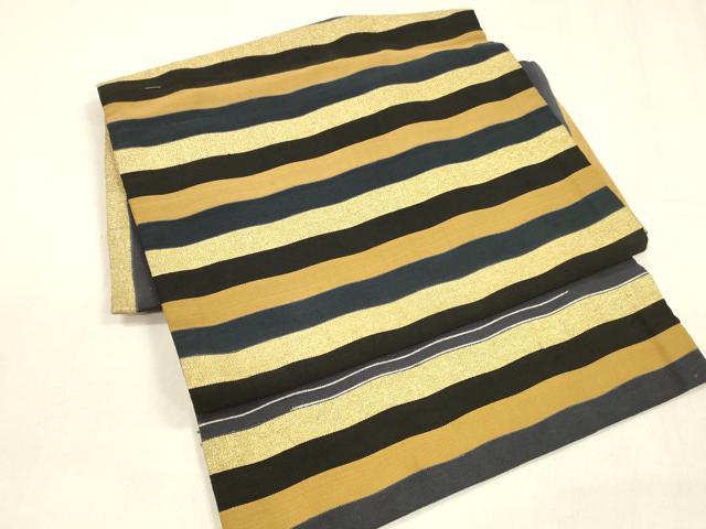 平和屋着物●爪掻き本綴れ　つけ帯　横段文　金糸　正絹　逸品　DABA0186cm