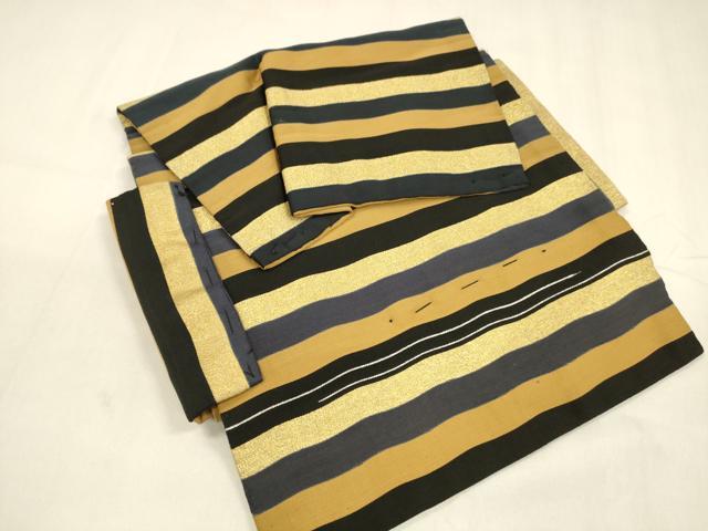 平和屋着物●爪掻き本綴れ　つけ帯　横段文　金糸　正絹　逸品　DABA0186cm