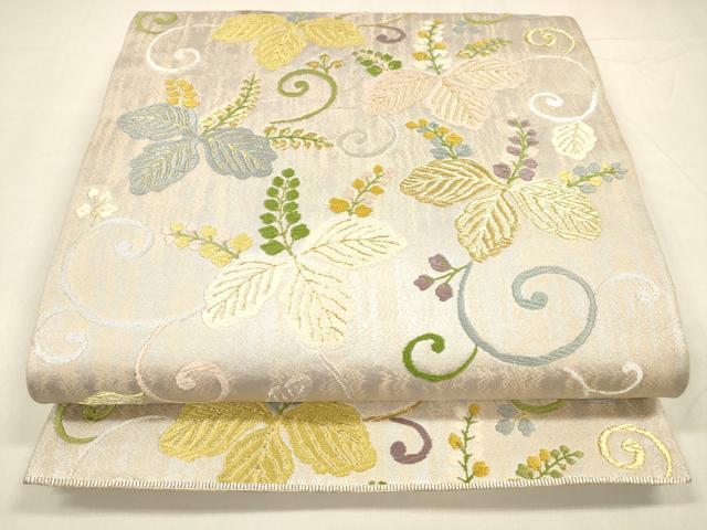 平和屋着物●六通柄袋帯 唐織 桐唐草文 金銀糸 引箔 正絹 逸品 DABA0188cm