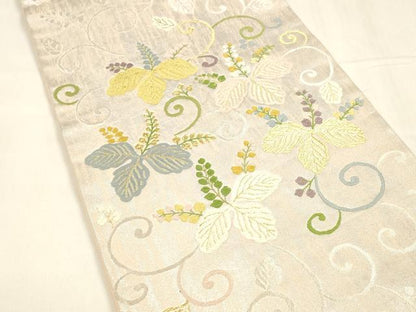 平和屋着物●六通柄袋帯 唐織 桐唐草文 金銀糸 引箔 正絹 逸品 DABA0188cm