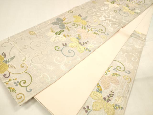 平和屋着物●六通柄袋帯 唐織 桐唐草文 金銀糸 引箔 正絹 逸品 DABA0188cm
