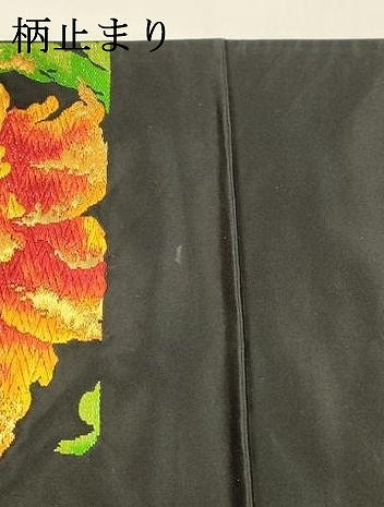 平和屋着物●六通柄袋帯　唐織　更紗花文　黒地　金銀糸　正絹　逸品　DABA0189cm
