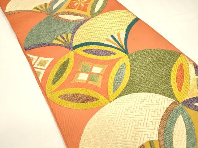 平和屋着物●六通柄 本袋帯 唐織 七宝青海波文 金糸 正絹 逸品 DABA0190cm