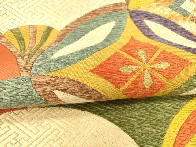 平和屋着物●六通柄 本袋帯 唐織 七宝青海波文 金糸 正絹 逸品 DABA0190cm
