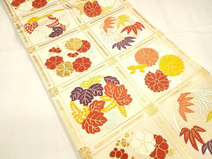 平和屋着物●六通柄袋帯　唐織　草花文　金糸　正絹　逸品　DABA0191cm