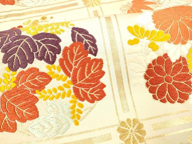 平和屋着物●六通柄袋帯　唐織　草花文　金糸　正絹　逸品　DABA0191cm