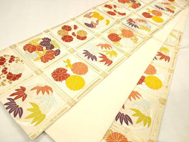 平和屋着物●六通柄袋帯　唐織　草花文　金糸　正絹　逸品　DABA0191cm