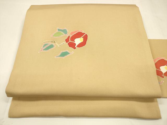 平和屋着物●塩瀬 九寸名古屋帯 枝椿 正絹 逸品 DABA0200cm