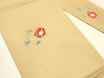 平和屋着物●塩瀬 九寸名古屋帯 枝椿 正絹 逸品 DABA0200cm