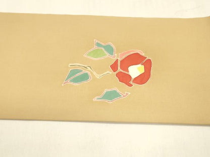 平和屋着物●塩瀬 九寸名古屋帯 枝椿 正絹 逸品 DABA0200cm