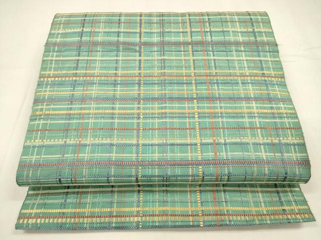 平和屋着物●本場筑前博多織 八寸名古屋帯 格子 三越扱い 正絹 逸品 DABA0213cm