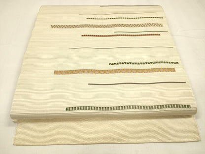 平和屋着物●本場筑前博多織 八寸名古屋帯 横段文 正絹 逸品 DABA0215cm